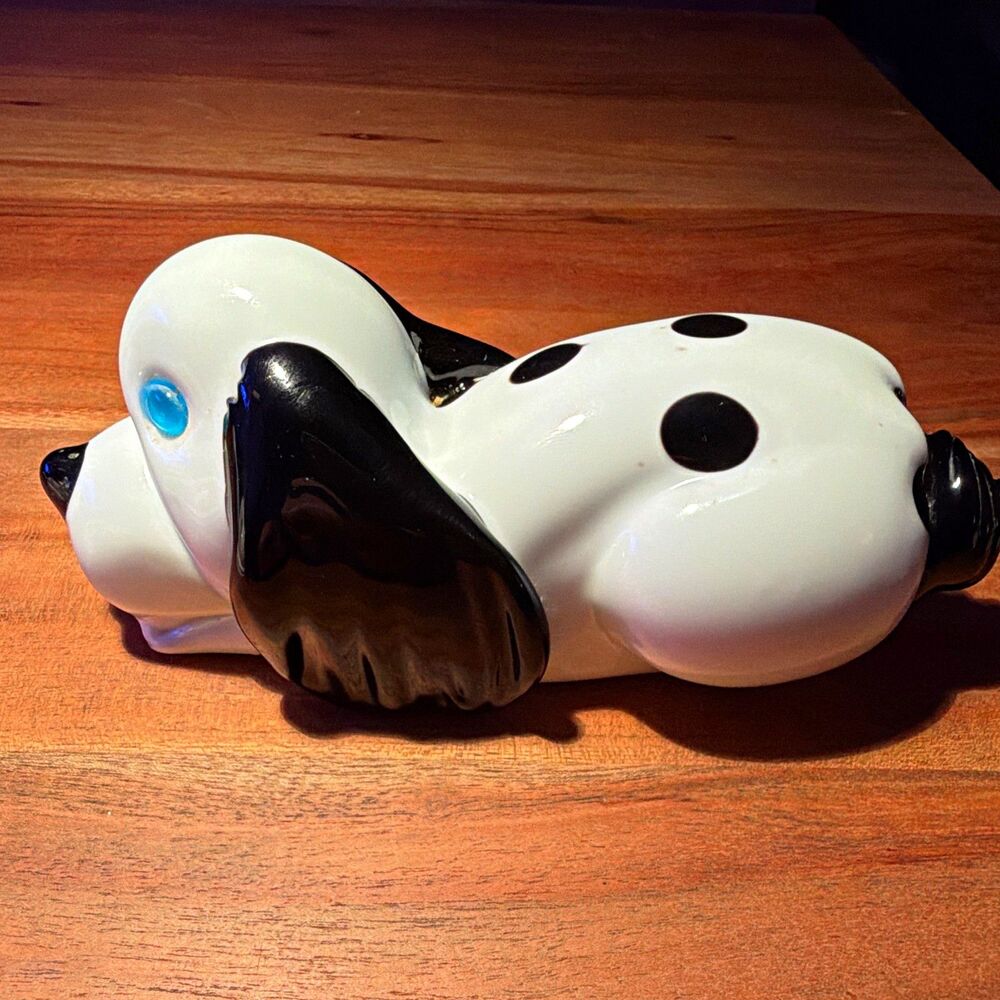 ICET Murano Art Glass Hand Blown Spotted Dog Figurine Blue Eyes 7" MCM